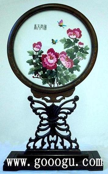 國色天香蘇繡 牡丹雙面繡小臺屏