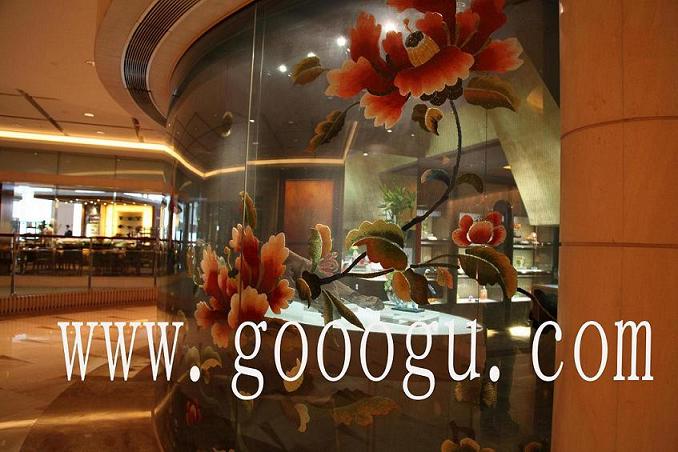 琉璃工坊，琉璃工房，網格繡，手工雙面繡隔斷，牡丹線條刺繡