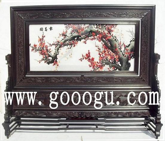 高檔雙面繡座屏，報春圖雙面繡臺屏精品