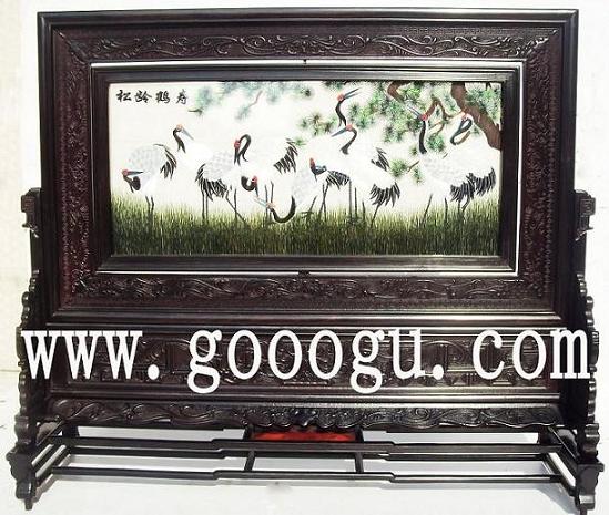 松齡鶴壽雙面繡，蘇州雙面繡精品，檀木刺繡蘇繡