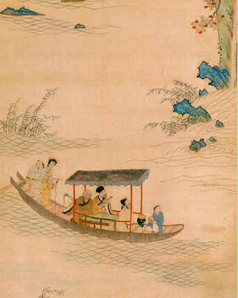 刺繡赤壁夜游圖（軸），故宮刺繡，古代刺繡精品，刺繡藏品