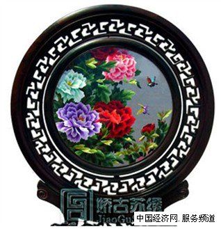 牡丹雙面繡精品,檀木牡丹蘇繡,嬌古蘇繡精品臺屏