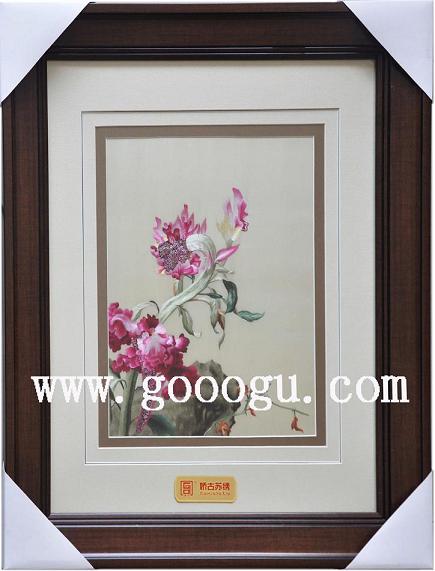 蘇繡精品,郎士寧仙萼長春圖,雞冠花