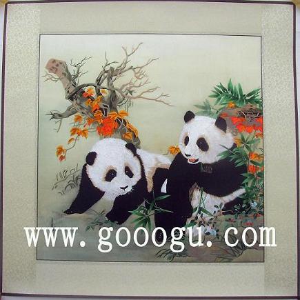熊貓刺繡圖案,老外喜愛的禮物,蘇繡畫