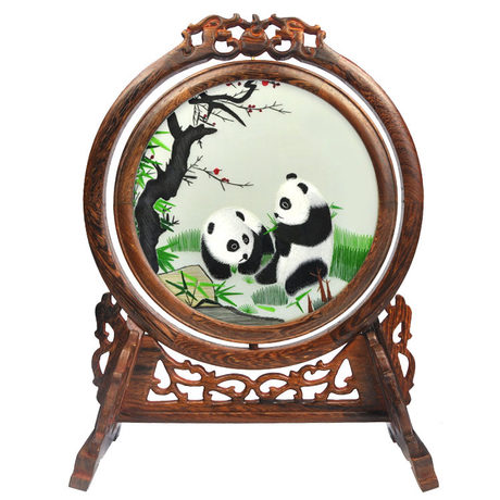 熊貓雙面繡臺(tái)屏，蘇繡雙面繡，雙面繡銷量第一臺(tái)屏